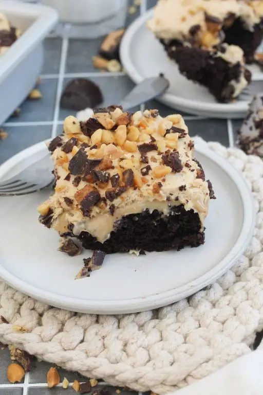 Peanut Butter Chocolate Poke Cake