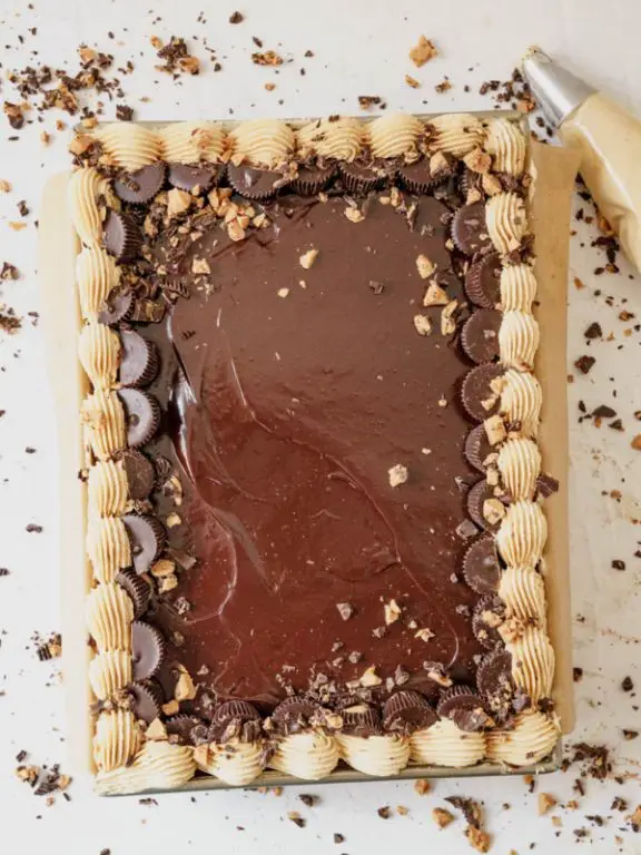 Peanut Butter Sheet Cake with Chocolate Ganache