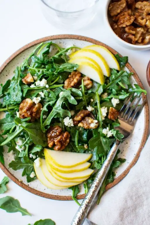 Pear and Arugula Salad with Candied Walnuts