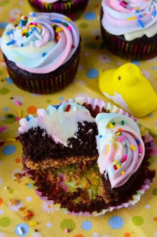 Peeps-Stuffed Chocolate Cupcakes