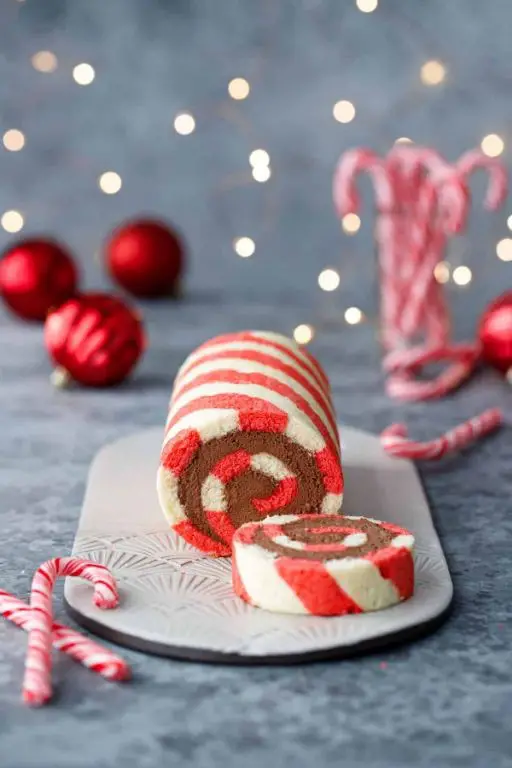 Peppermint Chocolate Cake Roll with Candy Cane Crunch