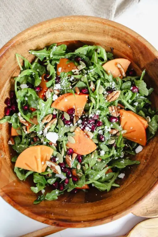 Persimmon Arugula Salad with Pomegranate Seeds