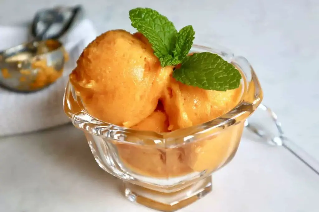 Persimmon Sorbet with Mint Garnish