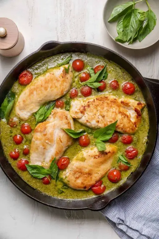 Pesto Chicken Francese with Basil Cream Sauce