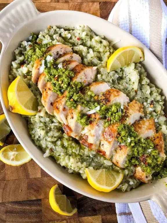 Pesto Chicken Legs with Parmesan Risotto
