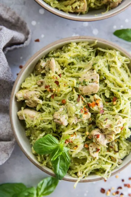 Pesto Chicken Spaghetti Squash Nests