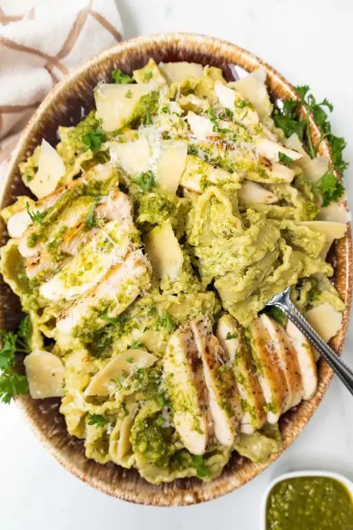 Pesto Chicken Tetrazzini with Fresh Basil