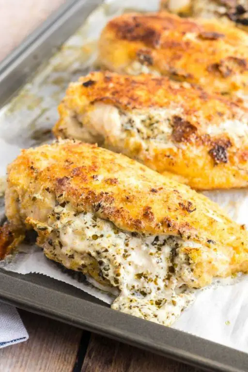Pesto Cream Cheese Stuffed Chicken Breast