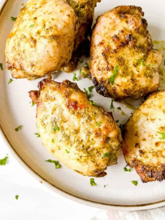 Pesto Crusted Air Fryer Chicken Thighs