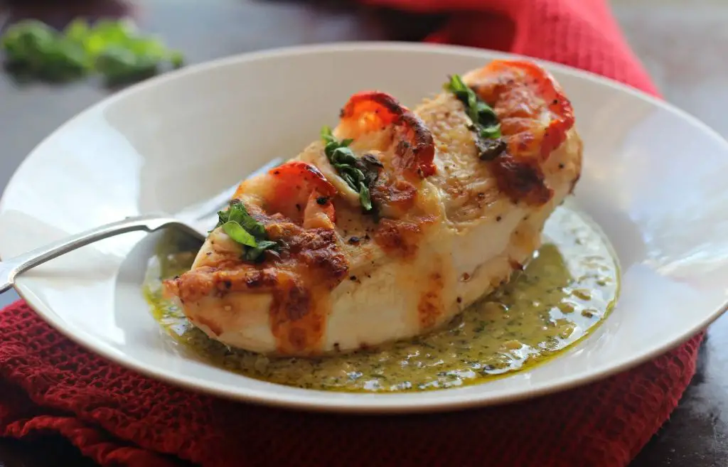 Pesto Crusted Baked Chicken Breast with Basil Cream Sauce