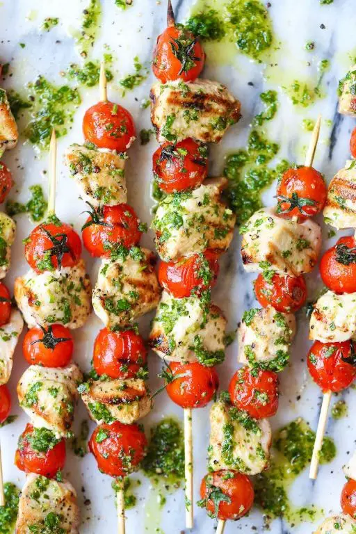 Pesto Parmesan Chicken Kabobs