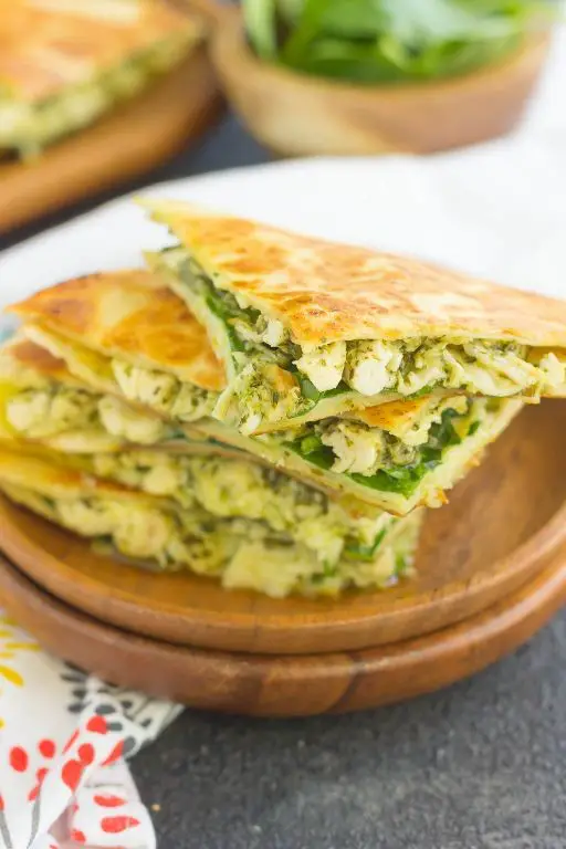 Pesto Shredded Chicken Quesadillas