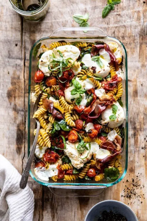 Pesto and Mozzarella Baked Fusilli