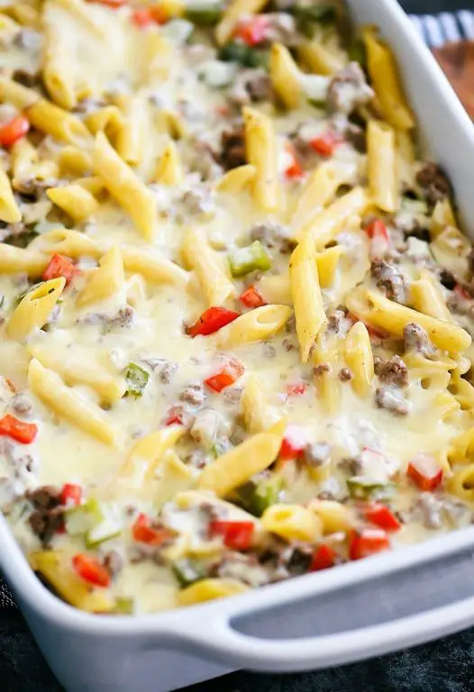 Philly Cheesesteak Pasta Bake