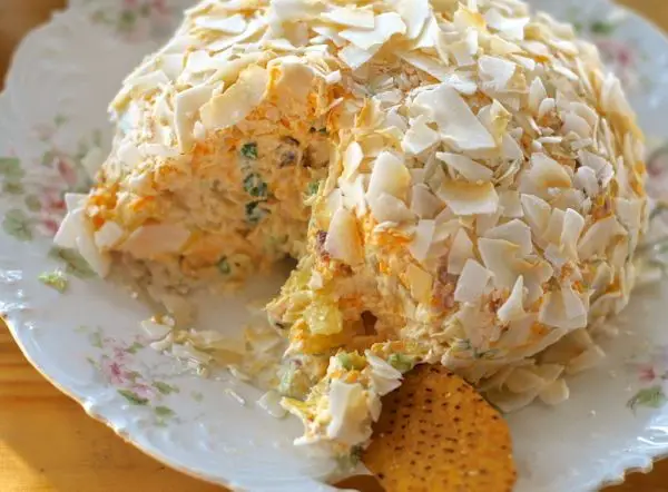 Pineapple Cheeseball with Macadamia Nuts and Lime Zest