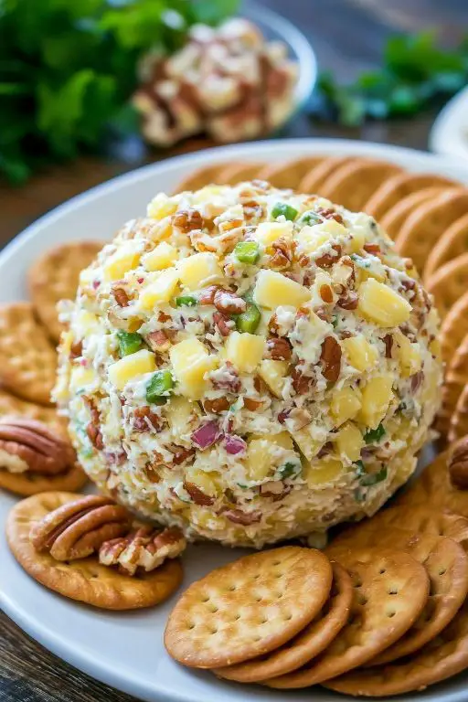 Pineapple Cheeseball with Sunflower Seeds and Carrots