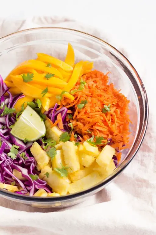 Pineapple Mango Cole Slaw with Lime Dressing