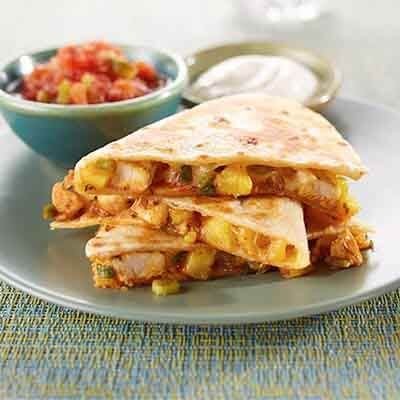 Pineapple Shredded Chicken Quesadillas