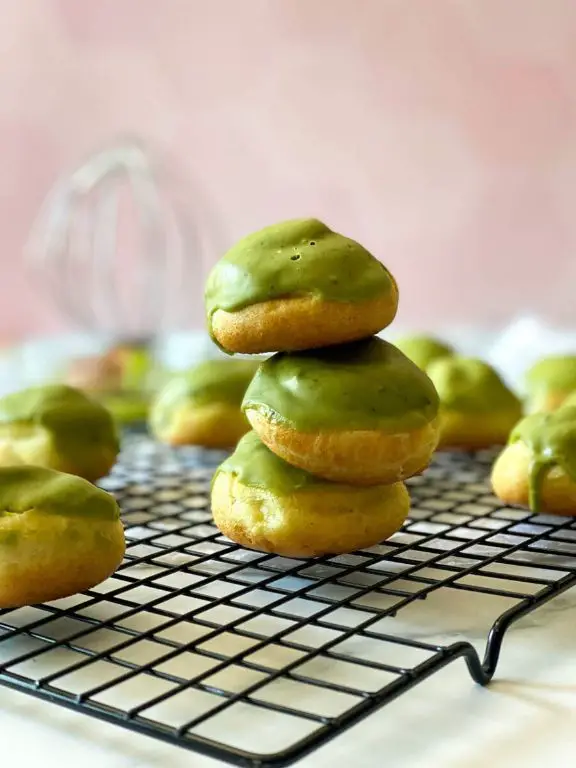 Pistachio Cream Puffs with Matcha Glaze