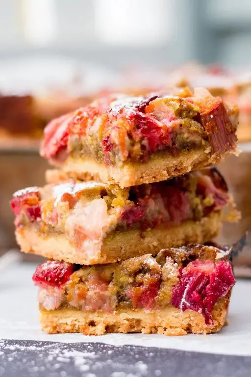 Pistachio Rhubarb Bars with Honey Glaze