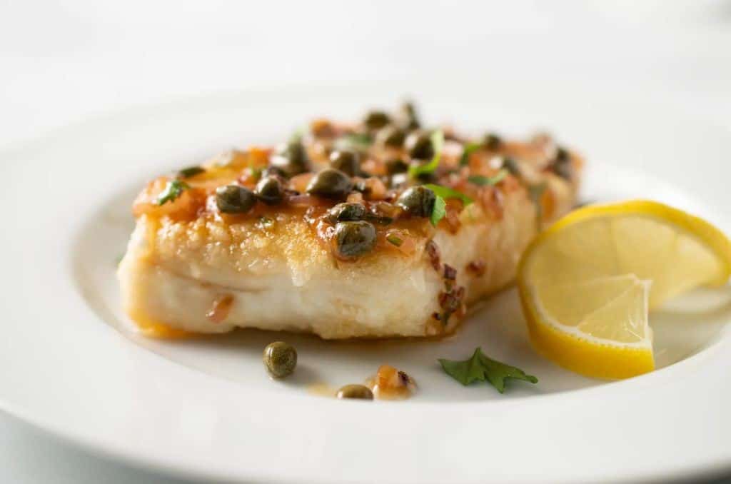 Poached Halibut with Lemon and Capers
