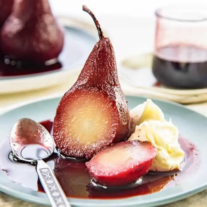 Poached Pears in Red Wine