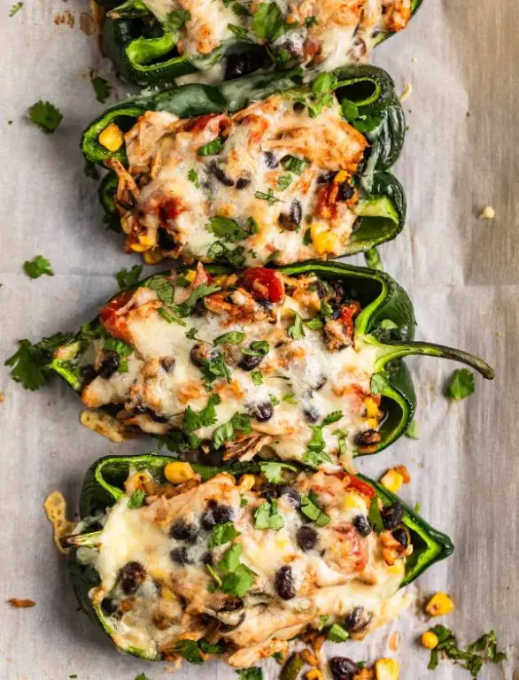 Poblano Pepper Chicken and Rice Stuffed Peppers