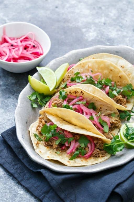 Pork BBQ Tacos with Pickled Red Onions