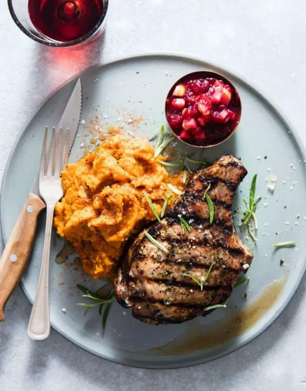 Pork Chops with Apple and Sweet Potato Mash