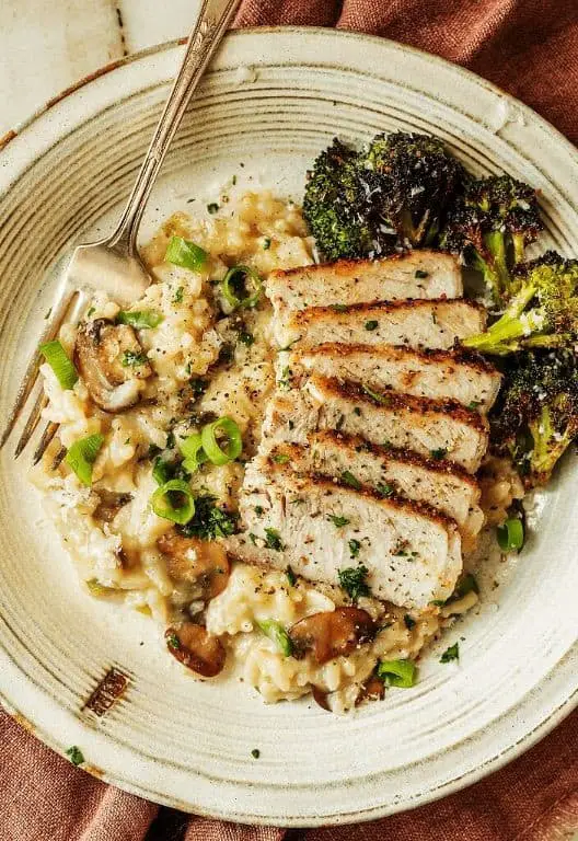 Pork Chops with Mushroom and Parmesan Risotto