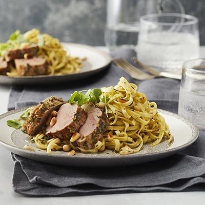 Pork Loin with Creamy Pesto Sauce