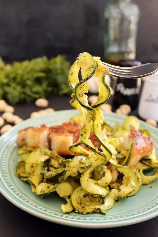 Pork and Zucchini Noodles with Pesto