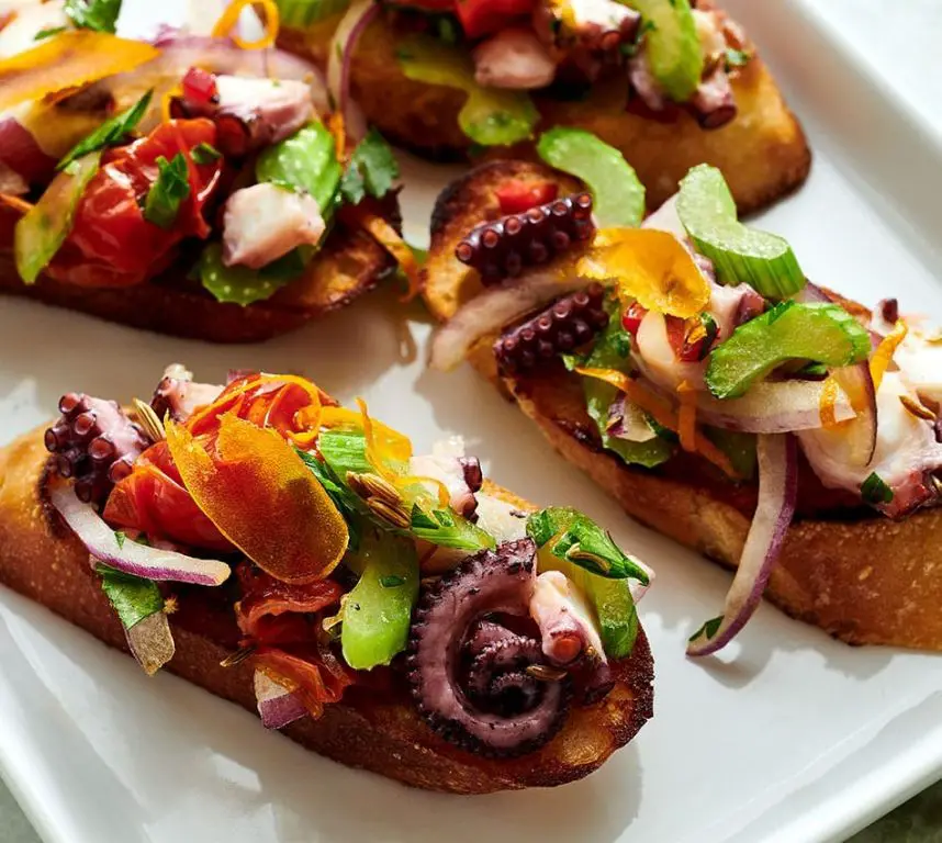 Pre Cooked Octopus Bruschetta with Garlic and Olive Oil