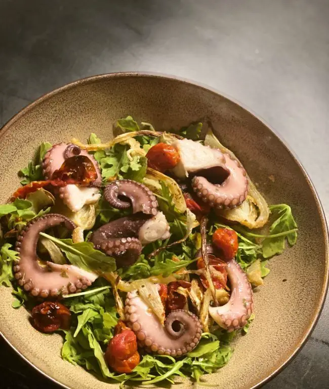 Pre Cooked Octopus Salad with Cherry Tomatoes and Arugula