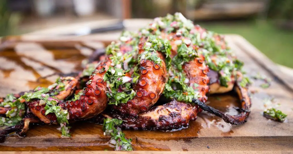 Pre Cooked Octopus Skewers with Chimichurri Sauce