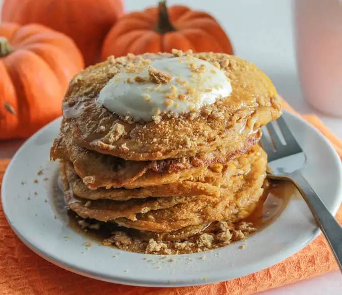 Pumpkin Cream Cheese Pancakes with Maple Syrup