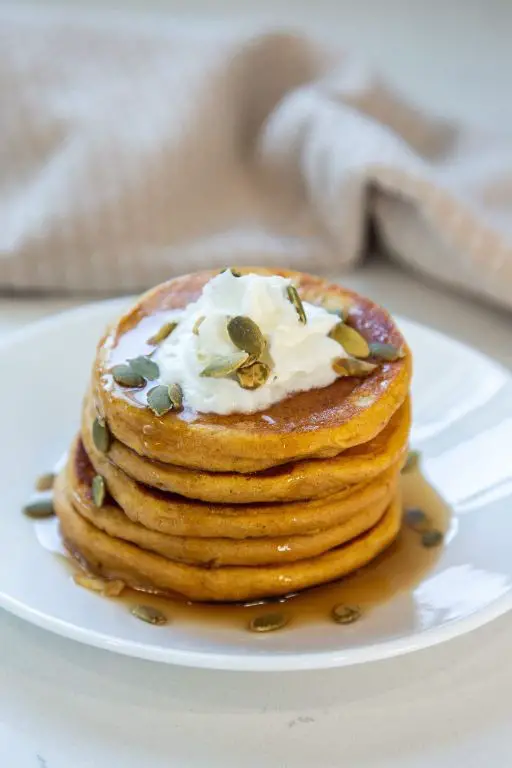 Pumpkin Kodiak Cakes Pancakes with Cream Cheese Glaze