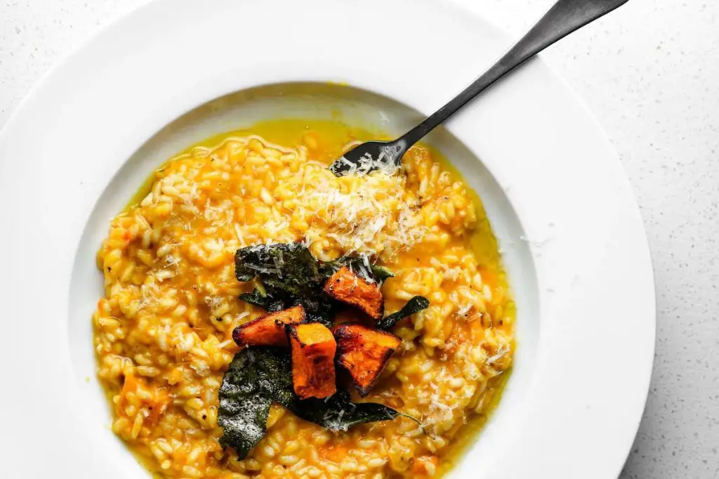 Pumpkin Risotto with Crispy Sage Leaves