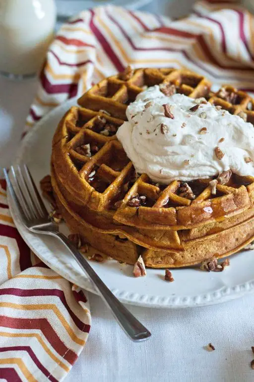 Pumpkin Spice Waffles with Whipped Cream