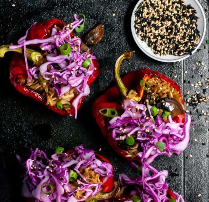 Purple Cabbage Stuffed Bell Peppers