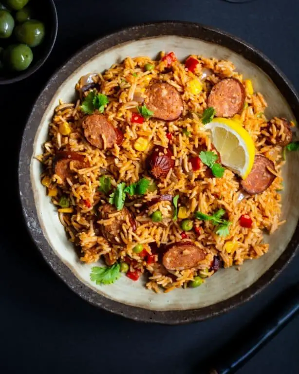 Quick Spanish Rice with Chorizo and Peas
