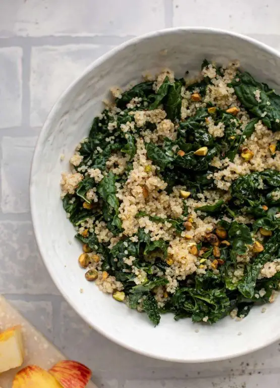 Quinoa and Kale Salad with Pistachio Ice Cream Crumbles