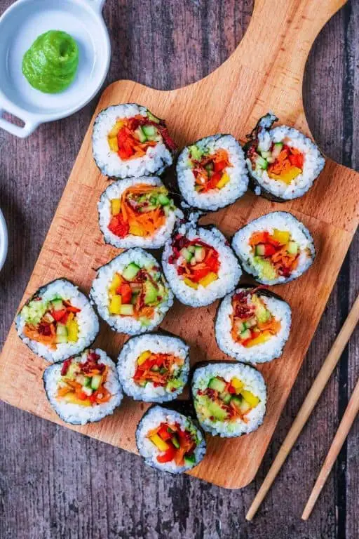 Rainbow Carrot and Avocado Sushi Rolls