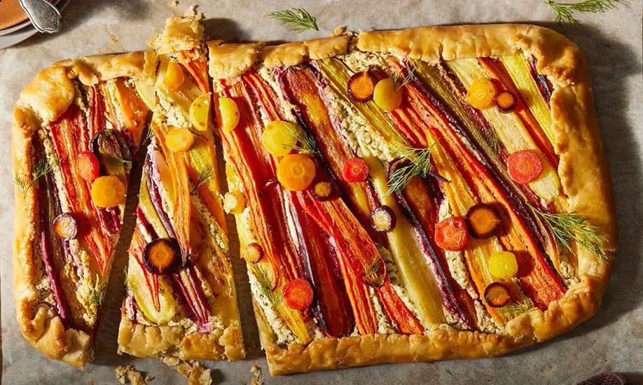 Rainbow Carrot and Feta Tart