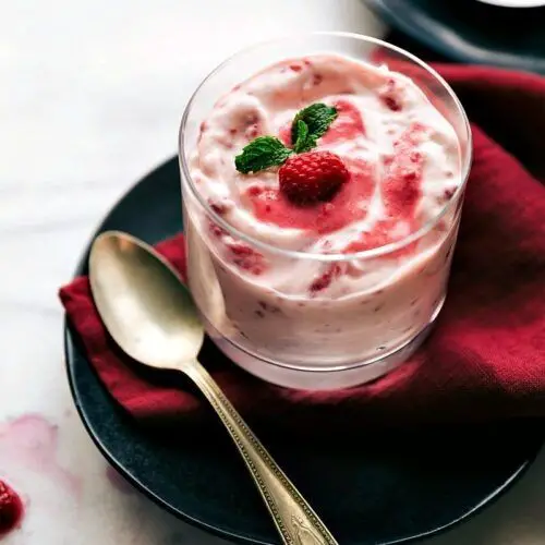 Raspberry Fluff Salad with White Chocolate Chips