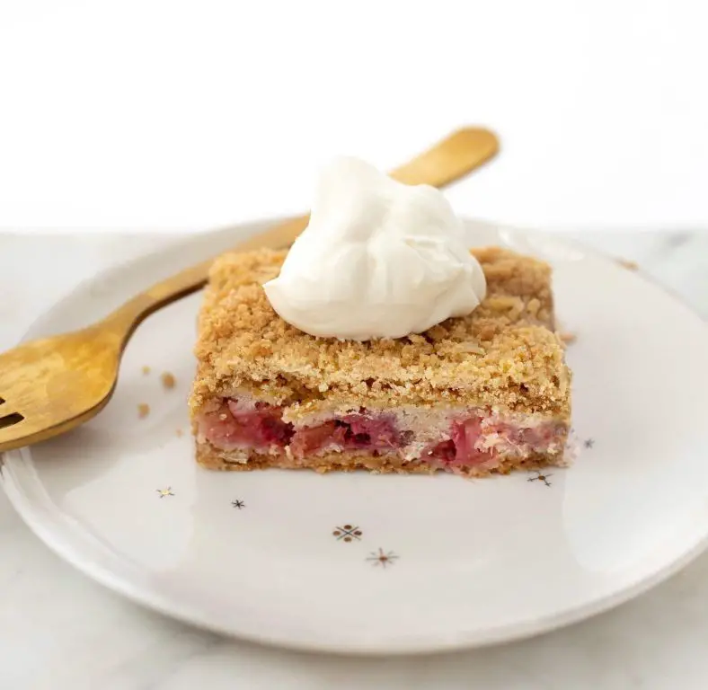 Raspberry Rhubarb Streusel Bars