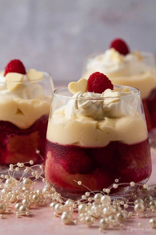 Raspberry White Chocolate Mini Trifle with Almond Layers