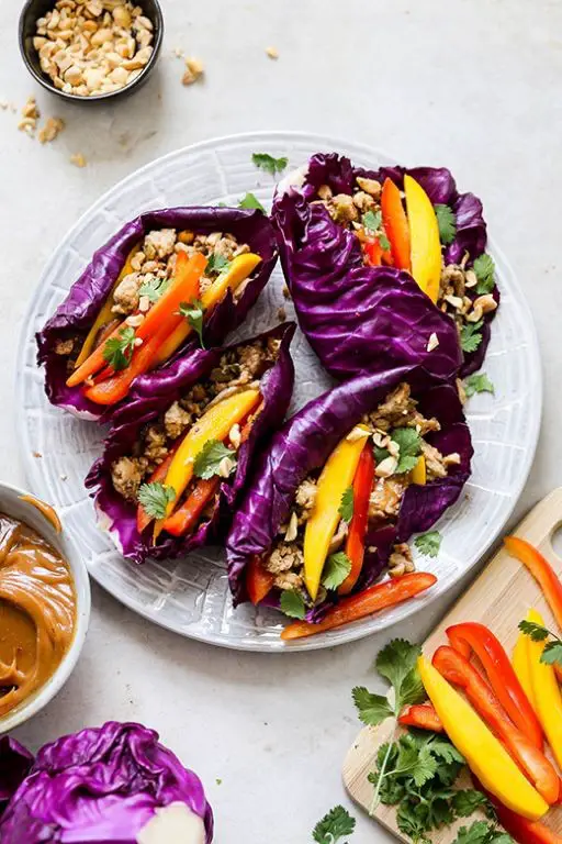 Raw Cabbage Wraps with Peanut Sauce