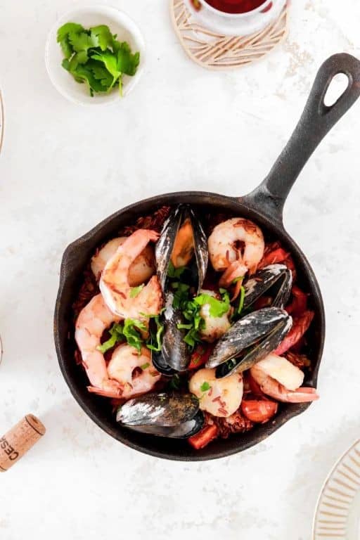 Red Rice Paella with Seafood
