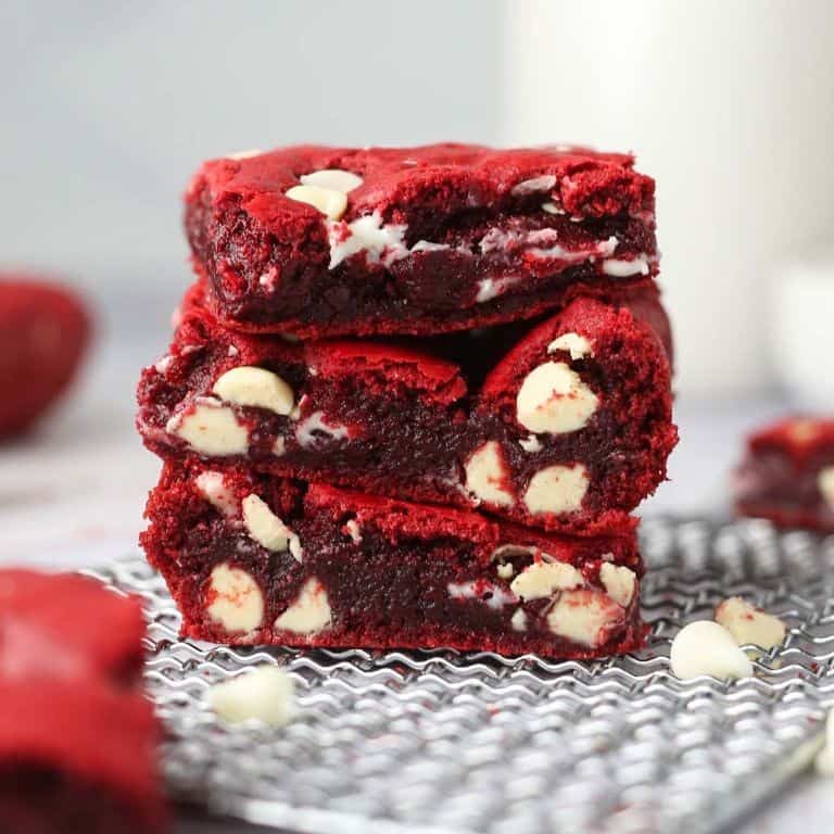Red Velvet Cake Mix Brownies with White Chocolate Chips